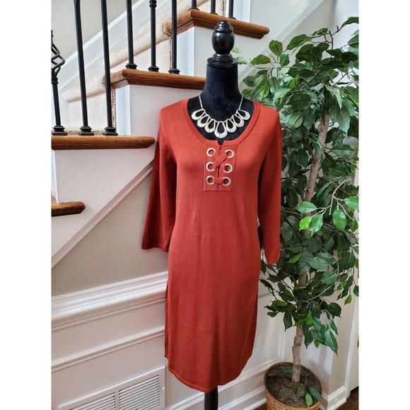 Inner Circle Women's Rayon Round Neck Long Sleeve Knee Length Dress Size X-Large - Picture 12 of 12